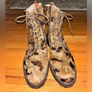 Faux calf hair, camo combat boot